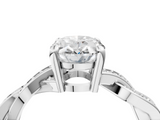 White gold Oval Cut Twisted Pavé Band Solitaire Ring with Four-Prong Setting_108
