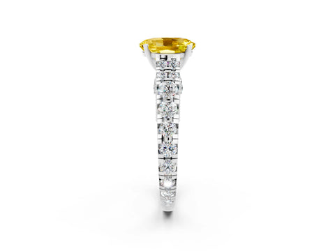 White gold Oval Cut Yellow Sapphire Classic Solitaire Ring with Pavé Band and Four-Prong Setting_14