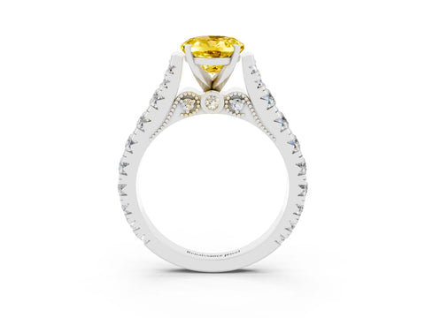 White gold Oval Cut Yellow Sapphire Classic Solitaire Ring with Pavé Band and Four-Prong Setting_15