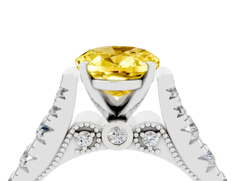 White gold Oval Cut Yellow Sapphire Classic Solitaire Ring with Pavé Band and Four-Prong Setting_16