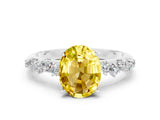 White gold Oval Cut Yellow Sapphire Cluster Side Stone Solitaire Ring with Prong Setting_48