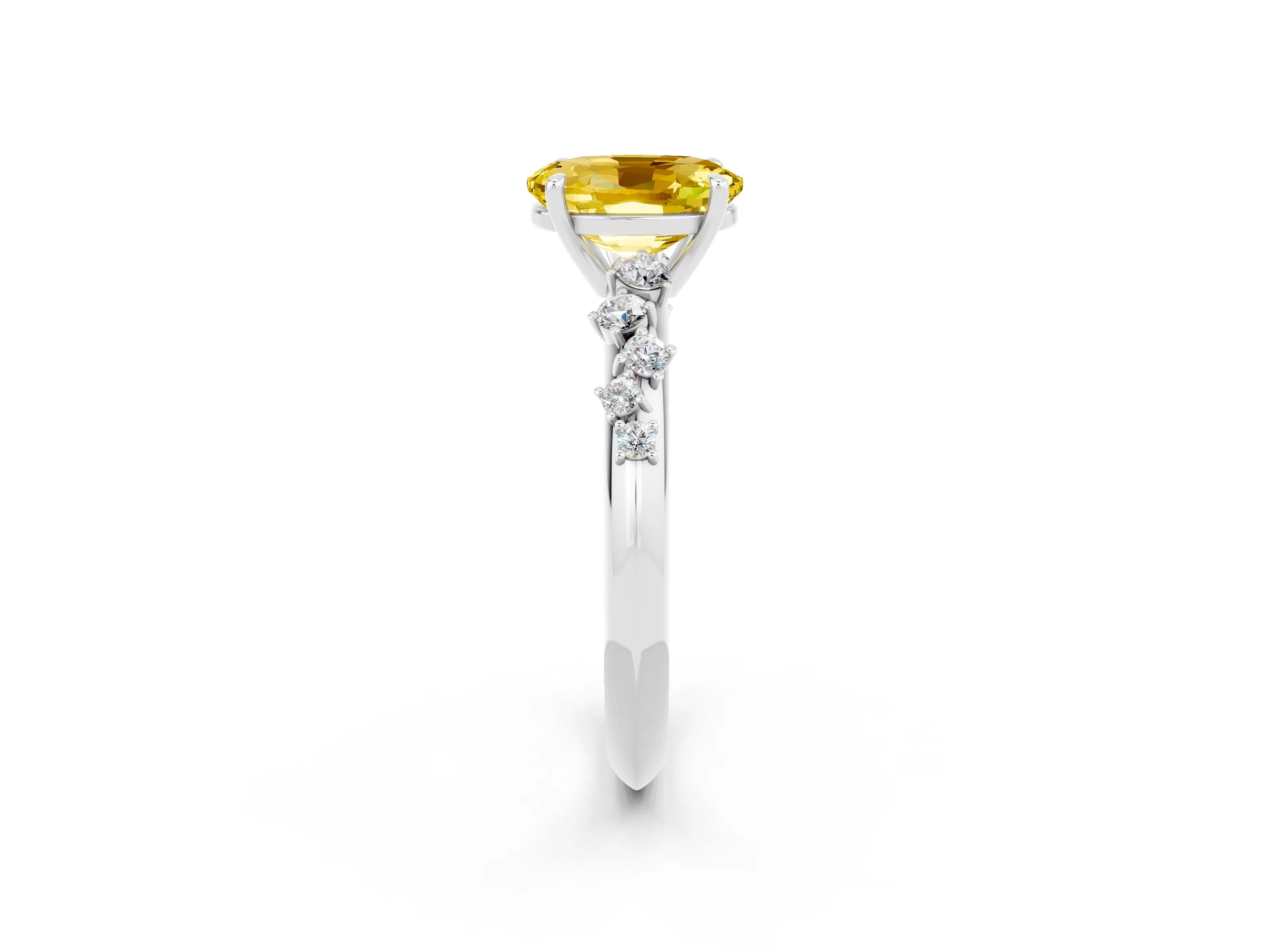 White gold Oval Cut Yellow Sapphire Cluster Side Stone Solitaire Ring with Prong Setting_50