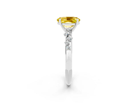 White gold Oval Cut Yellow Sapphire Cluster Side Stone Solitaire Ring with Prong Setting_50
