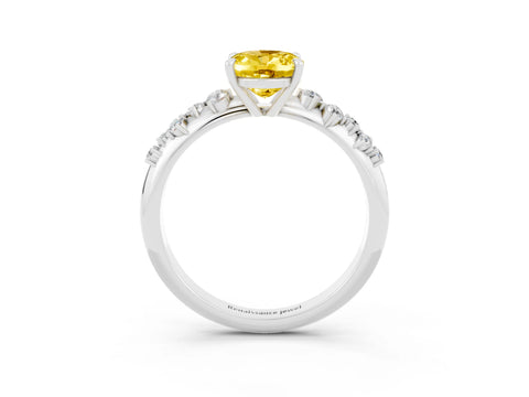 White gold Oval Cut Yellow Sapphire Cluster Side Stone Solitaire Ring with Prong Setting_51