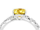 White gold Oval Cut Yellow Sapphire Cluster Side Stone Solitaire Ring with Prong Setting_52