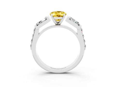 White gold Oval Cut Yellow Sapphire Engagement Ring with Baguette Side Stones and Channel Set Band_3