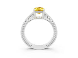 White gold Oval Cut Yellow Sapphire Engagement Ring with Milgrain Channel Set Band and Prong Setting_27