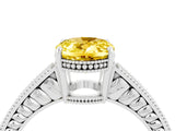White gold Oval Cut Yellow Sapphire Engagement Ring with Milgrain Channel Set Band and Prong Setting_28