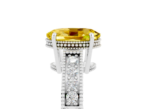 White gold Oval Cut Yellow Sapphire Engagement Ring with Milgrain Channel Set Band and Prong Setting_29