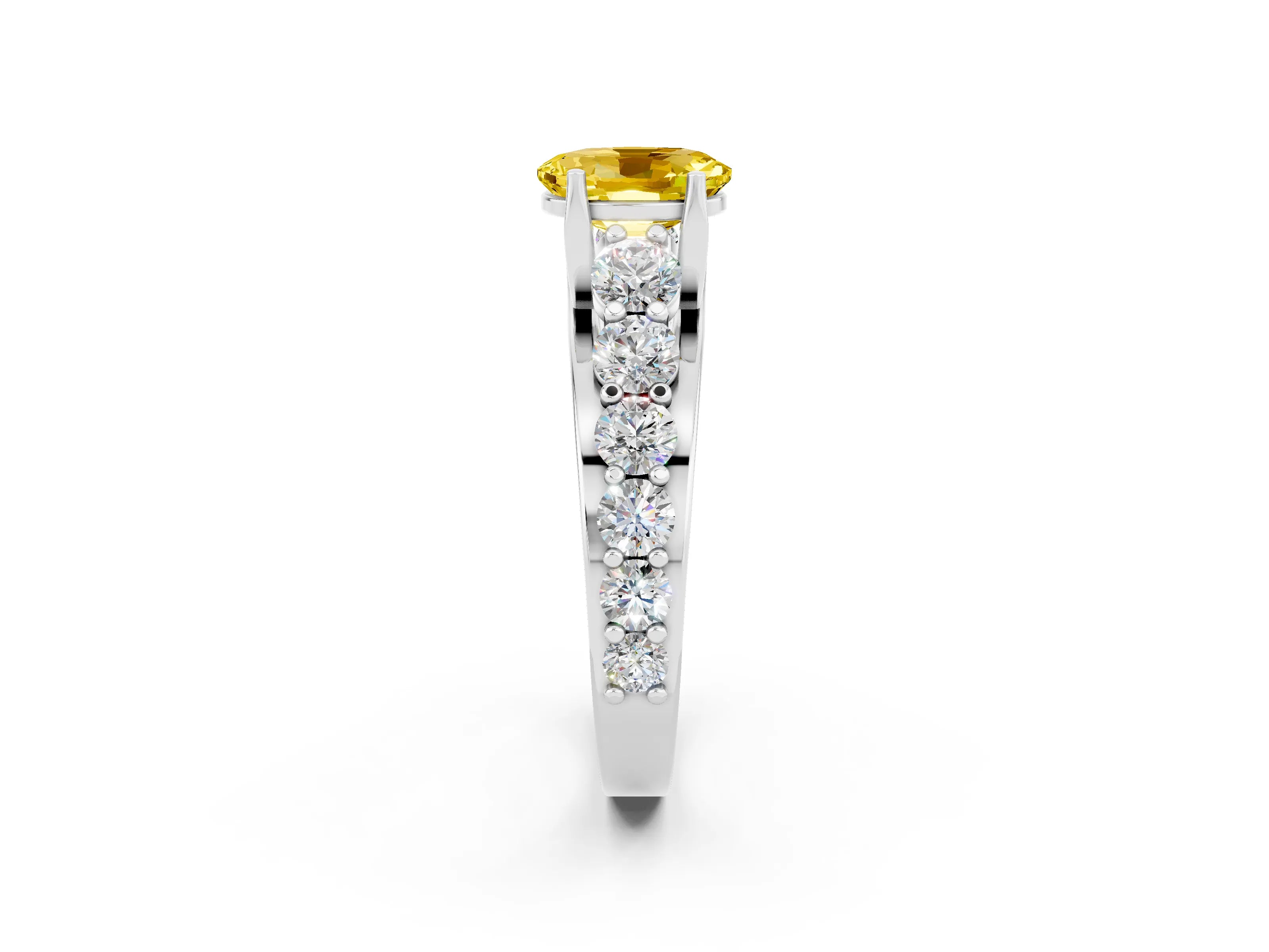 White gold Oval Cut Yellow Sapphire Engagement Ring with Pavé Band and Four-Prong Setting_2