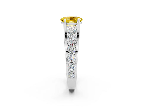White gold Oval Cut Yellow Sapphire Engagement Ring with Pavé Band and Four-Prong Setting_2