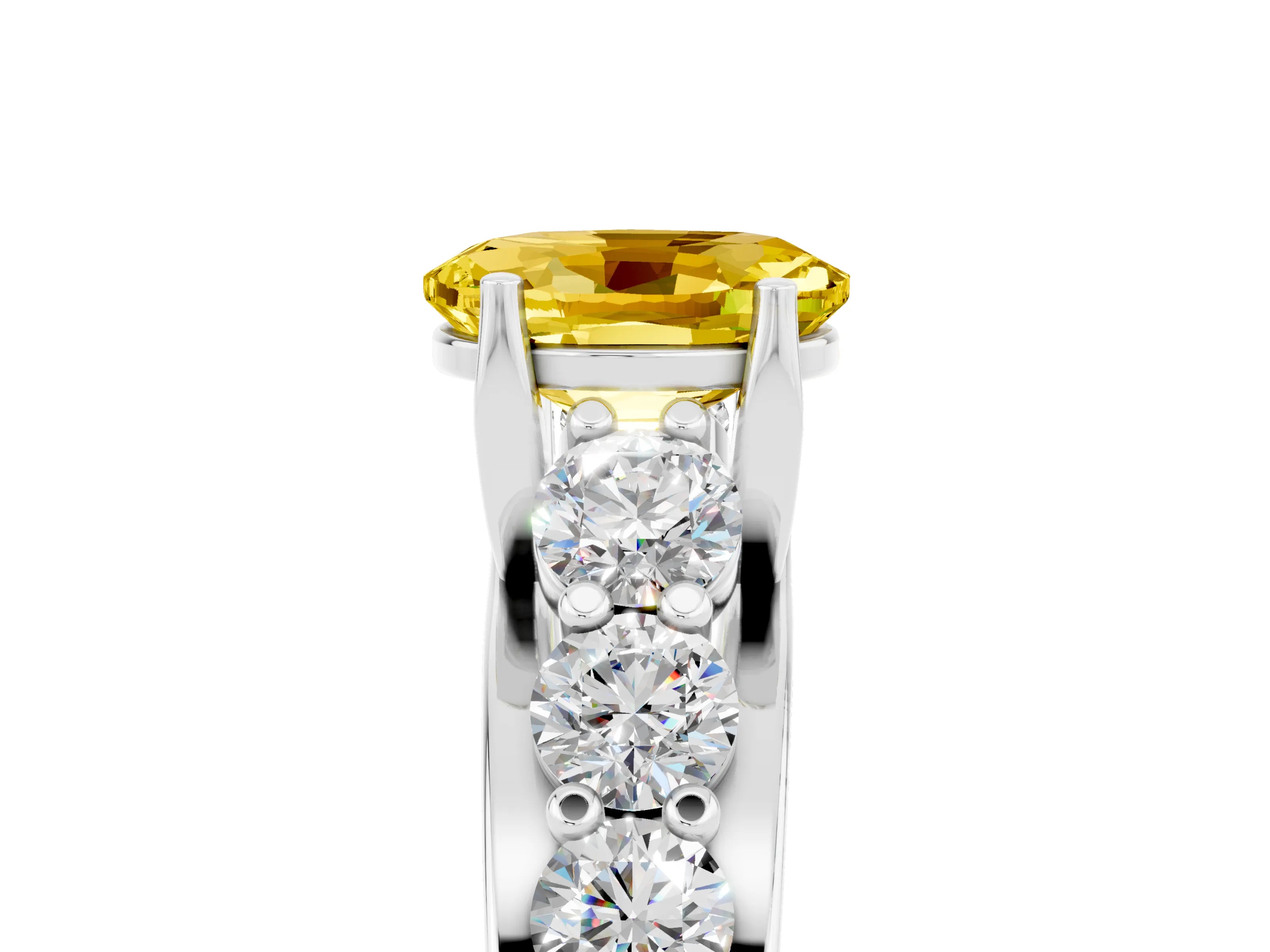 White gold Oval Cut Yellow Sapphire Engagement Ring with Pavé Band and Four-Prong Setting_5