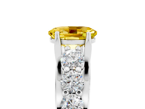 White gold Oval Cut Yellow Sapphire Engagement Ring with Pavé Band and Four-Prong Setting_5