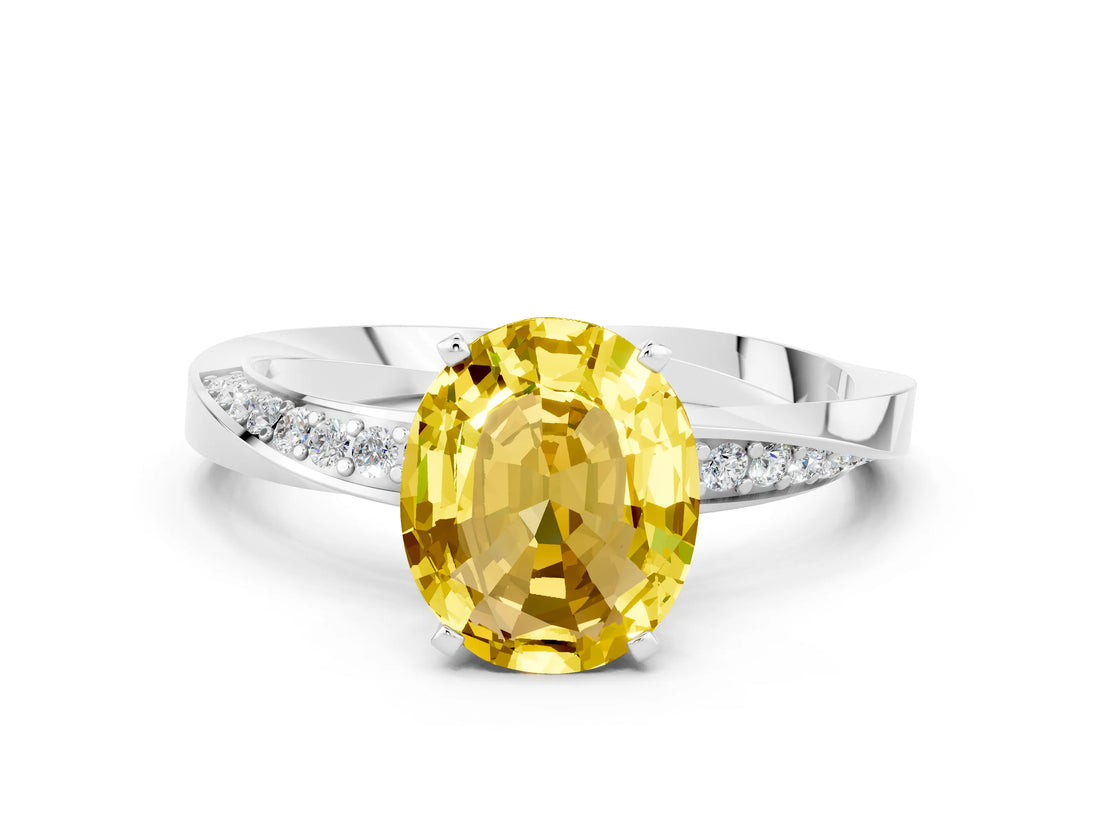 White gold Oval Cut Yellow Sapphire Engagement Ring with Side Stone Accents and Four-Prong Setting_51