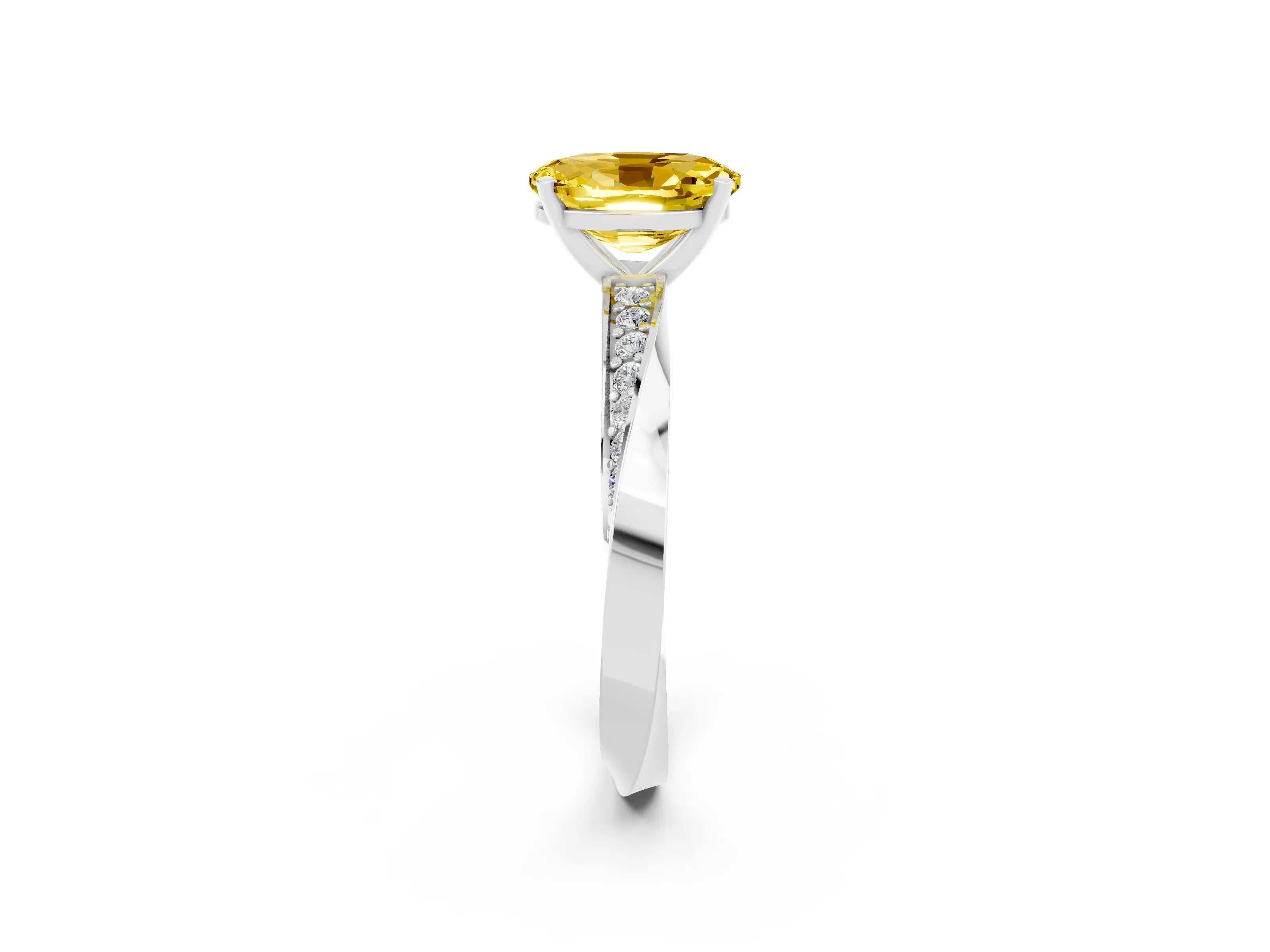White gold Oval Cut Yellow Sapphire Engagement Ring with Side Stone Accents and Four-Prong Setting_53