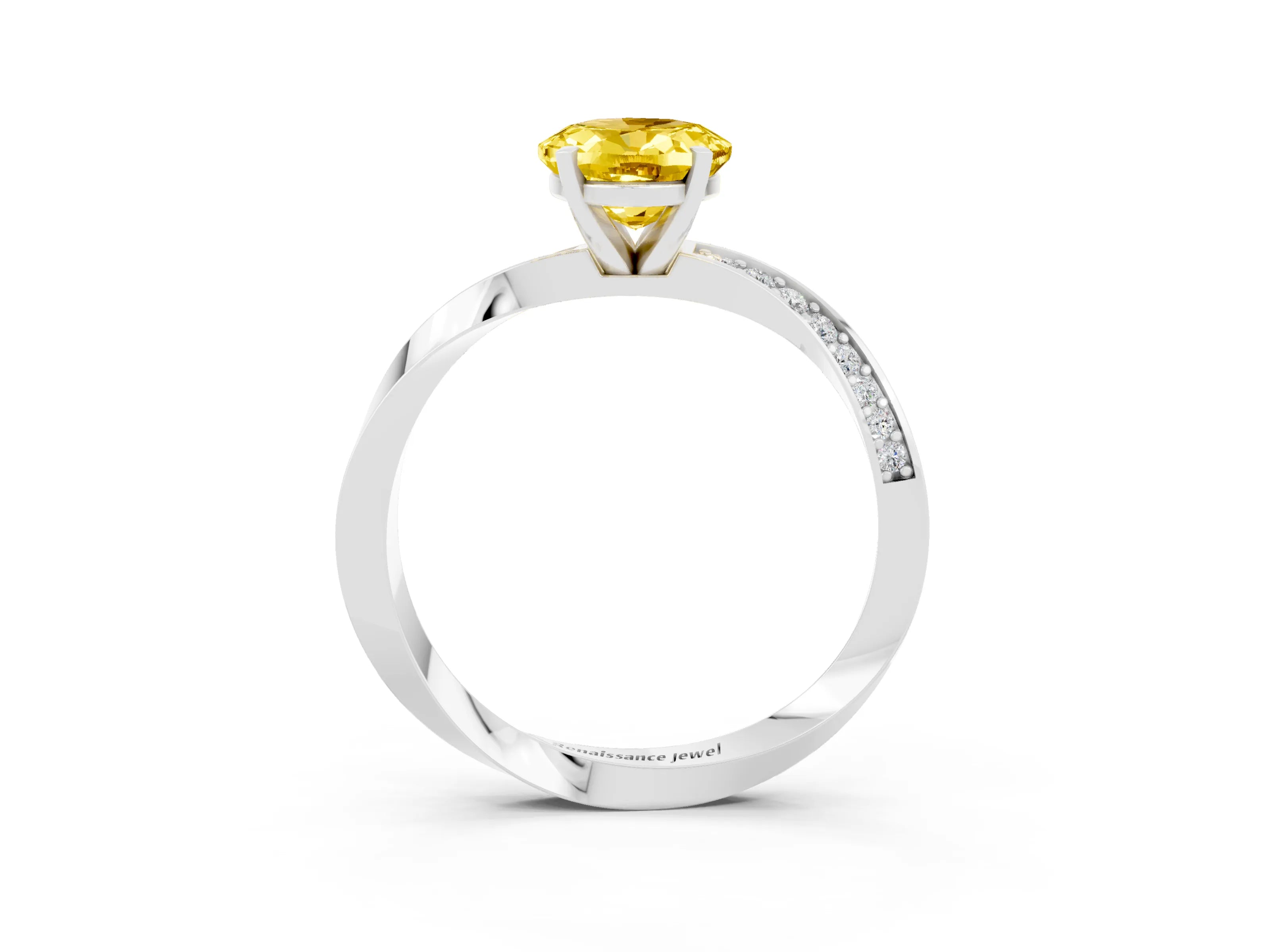 White gold Oval Cut Yellow Sapphire Engagement Ring with Side Stone Accents and Four-Prong Setting_54