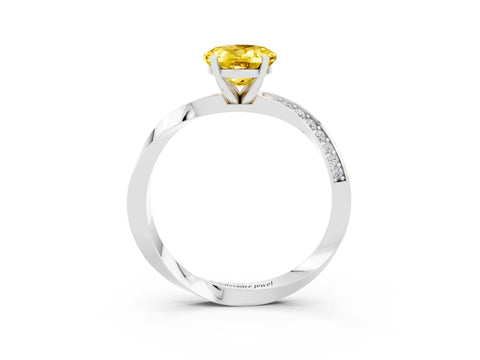 White gold Oval Cut Yellow Sapphire Engagement Ring with Side Stone Accents and Four-Prong Setting_54
