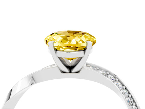 White gold Oval Cut Yellow Sapphire Engagement Ring with Side Stone Accents and Four-Prong Setting_55