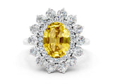 White gold Oval Cut Yellow Sapphire Floral Double Halo Engagement Ring with Prong Setting_36
