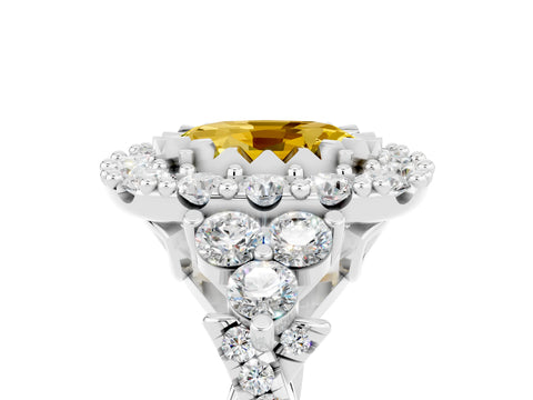 White gold Oval Cut Yellow Sapphire Halo Ring with Pavé Band and Four-Prong Setting_17