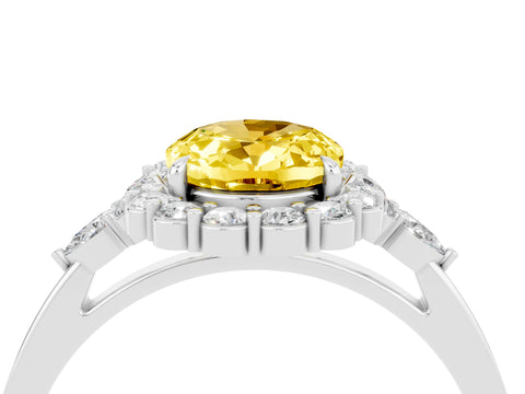 White gold Oval Cut Yellow Sapphire Halo Ring with Pear Side Stones and Prong Setting_28