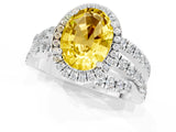 White gold Oval Cut Yellow Sapphire Halo Ring with Round Split Shank and Prong Setting_61