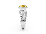 White gold Oval Cut Yellow Sapphire Halo Ring with Round Split Shank and Prong Setting_62