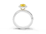 White gold Oval Cut Yellow Sapphire Halo Ring with Round Split Shank and Prong Setting_63
