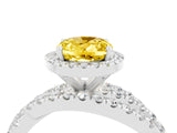 White gold Oval Cut Yellow Sapphire Halo Ring with Round Split Shank and Prong Setting_64