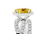 White gold Oval Cut Yellow Sapphire Halo Ring with Round Split Shank and Prong Setting_65