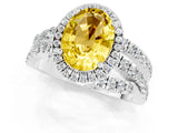 White gold Oval Cut Yellow Sapphire Halo Ring with Round Split Shank and Prong Setting_73