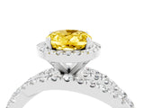 White gold Oval Cut Yellow Sapphire Halo Ring with Round Split Shank and Prong Setting_76