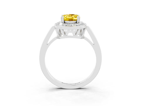 White gold Oval Cut Yellow Sapphire Halo Ring with Split Shank and Four-Prong Setting_15