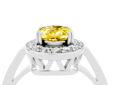 White gold Oval Cut Yellow Sapphire Halo Ring with Split Shank and Four-Prong Setting_16