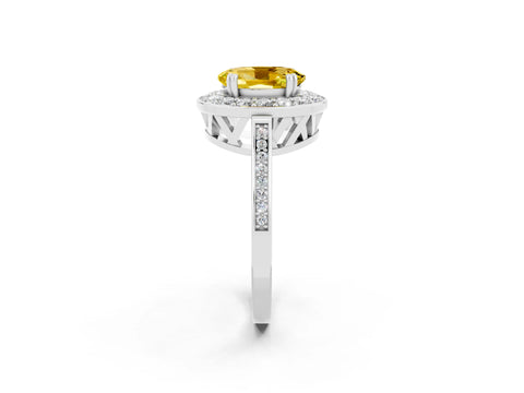 White gold Oval Cut Yellow Sapphire Halo Ring with Split Shank and Four-Prong Setting_2