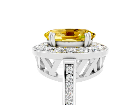 White gold Oval Cut Yellow Sapphire Halo Ring with Split Shank and Four-Prong Setting_5