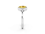 White gold Oval Cut Yellow Sapphire Halo Ring with Tapered Band and Four-Prong Setting_2