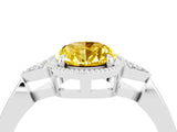 White gold Oval Cut Yellow Sapphire Halo Ring with Tapered Band and Four-Prong Setting_4