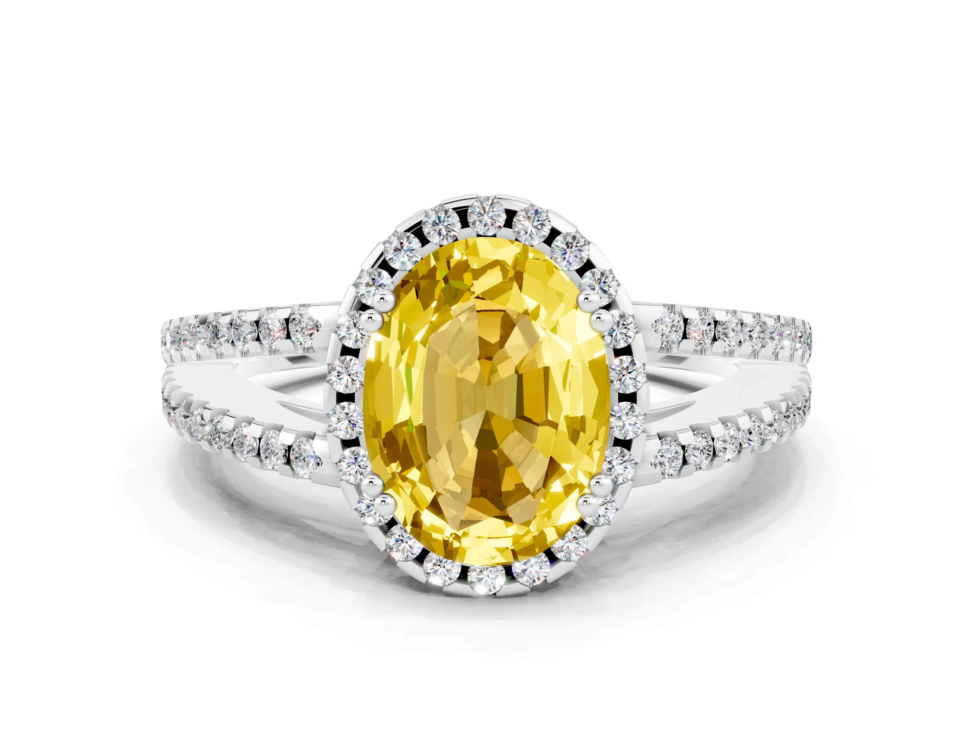 White gold Oval Cut Yellow Sapphire Halo Split Shank Engagement Ring_12