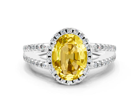 White gold Oval Cut Yellow Sapphire Halo Split Shank Engagement Ring_12
