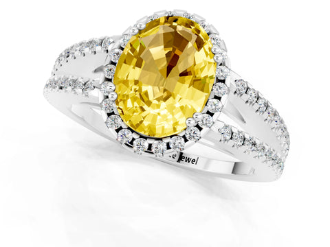White gold Oval Cut Yellow Sapphire Halo Split Shank Engagement Ring_13