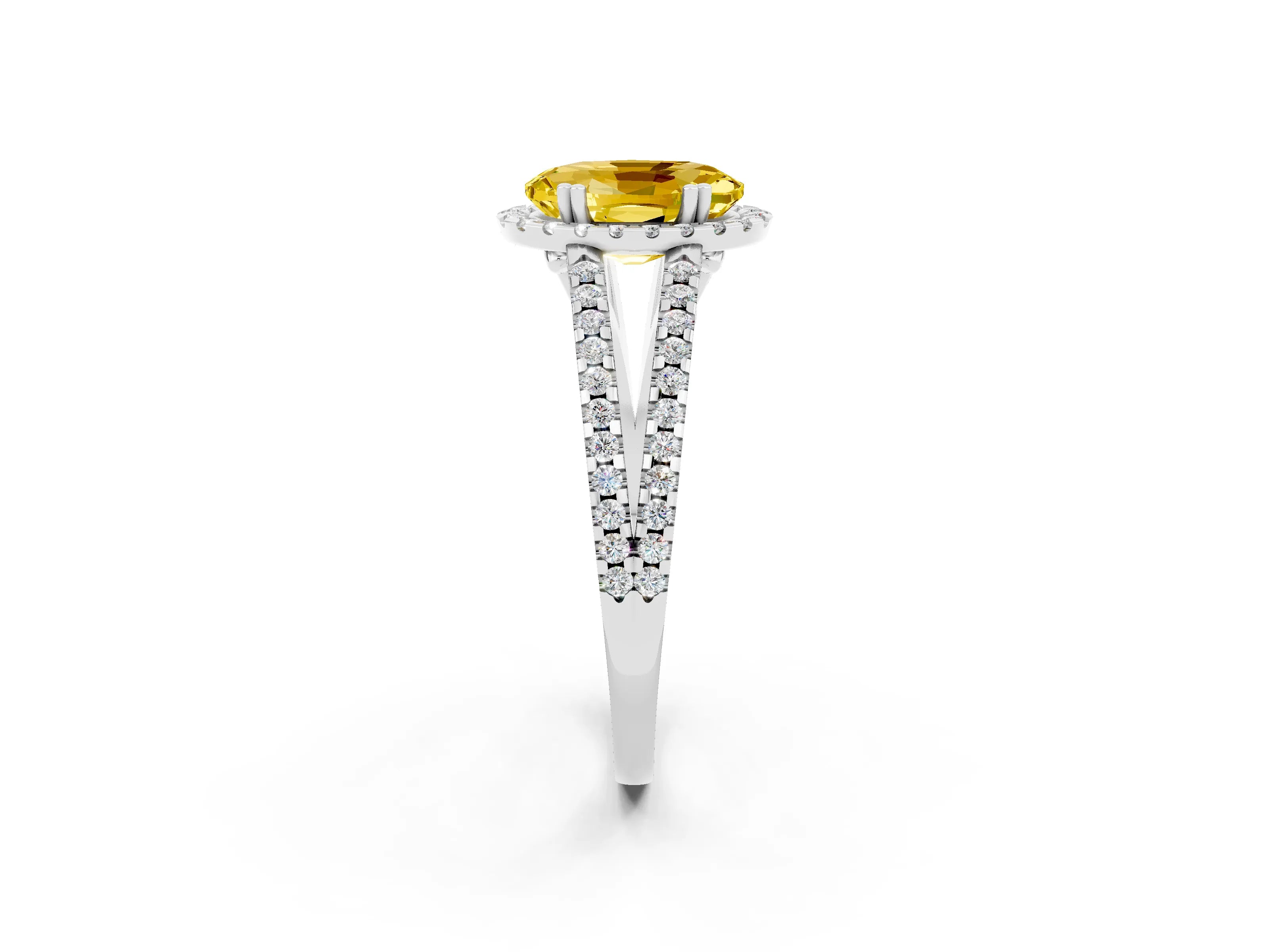 White gold Oval Cut Yellow Sapphire Halo Split Shank Engagement Ring_14