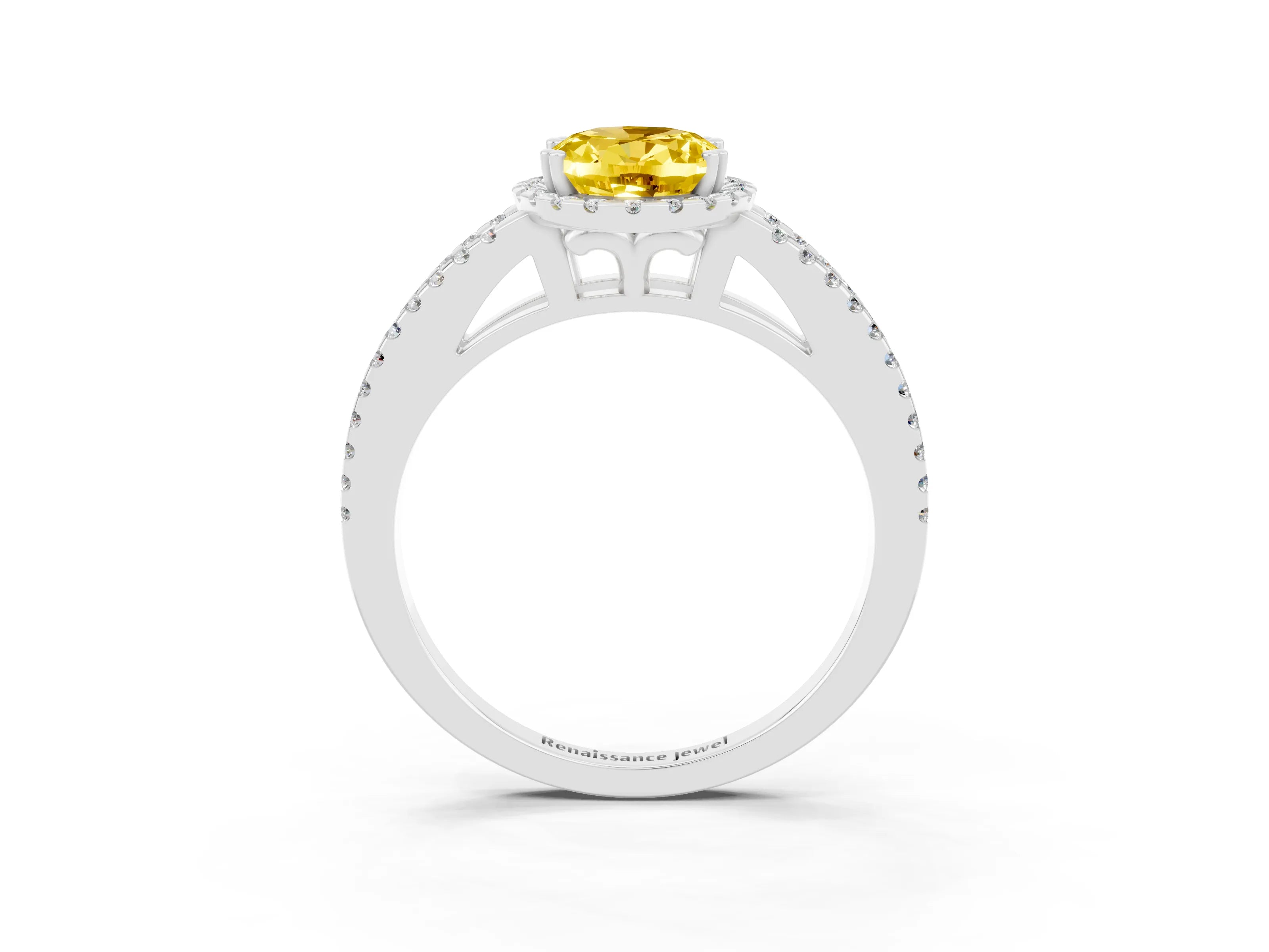 White gold Oval Cut Yellow Sapphire Halo Split Shank Engagement Ring_15