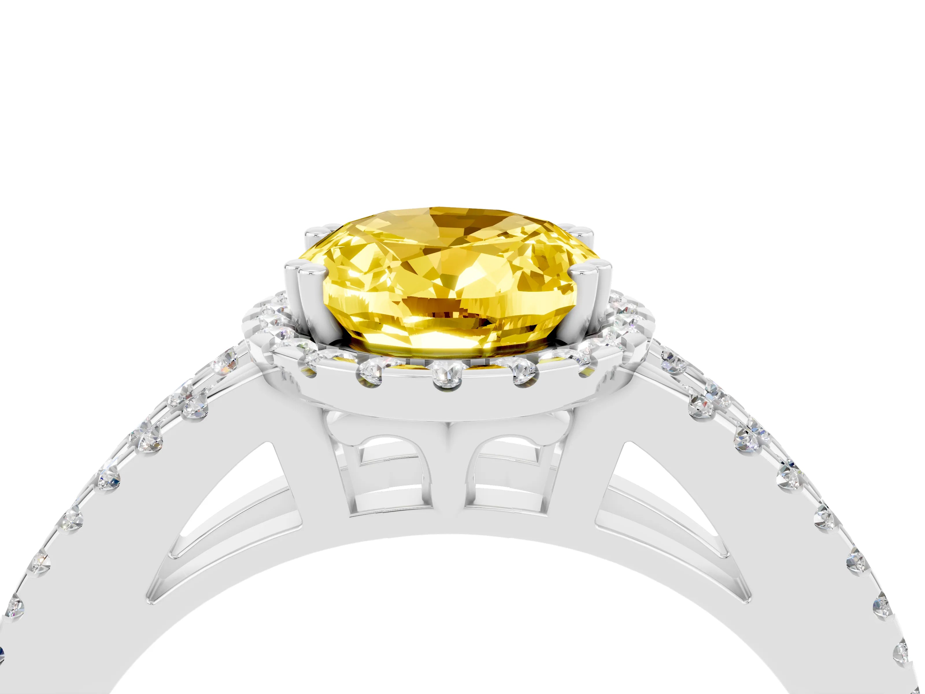 White gold Oval Cut Yellow Sapphire Halo Split Shank Engagement Ring_16