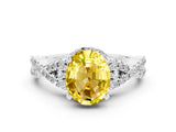 White gold Oval Cut Yellow Sapphire  Halo Twist Band Solitaire Prong Setting Ring_24