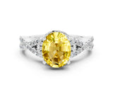 White gold Oval Cut Yellow Sapphire Halo Twist Band Solitaire Prong Setting Ring_24