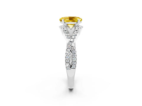 White gold Oval Cut Yellow Sapphire Halo Twist Band Solitaire Prong Setting Ring_26