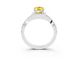White gold Oval Cut Yellow Sapphire  Halo Twist Band Solitaire Prong Setting Ring_27