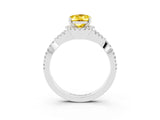 White gold Oval Cut Yellow Sapphire Halo Twist Band Solitaire Prong Setting Ring_27