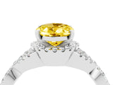 White gold Oval Cut Yellow Sapphire  Halo Twist Band Solitaire Prong Setting Ring_28